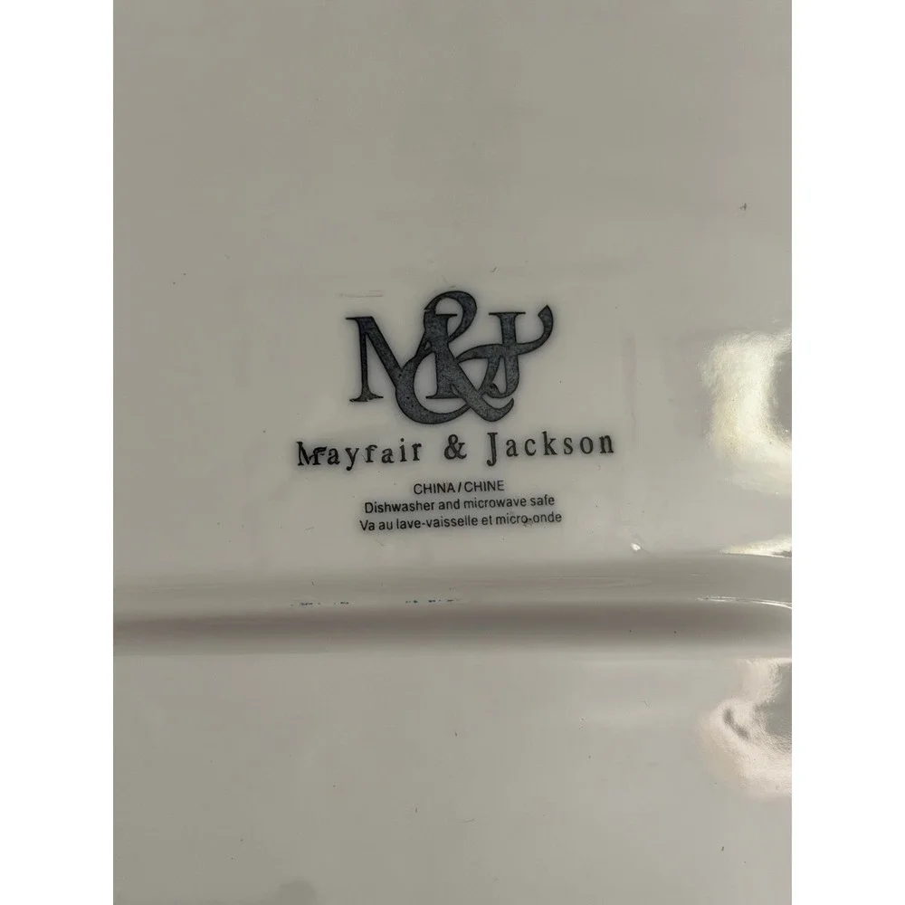 Vintage Mayfair & Jackson 9-Piece Square‎ Plate Set Green Metallic Gold Swirls